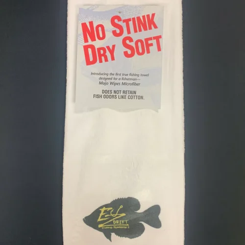 EZ Drift No Stink Dry Soft Towel packaged neatly, offering odor-resistant microfiber technology for anglers.